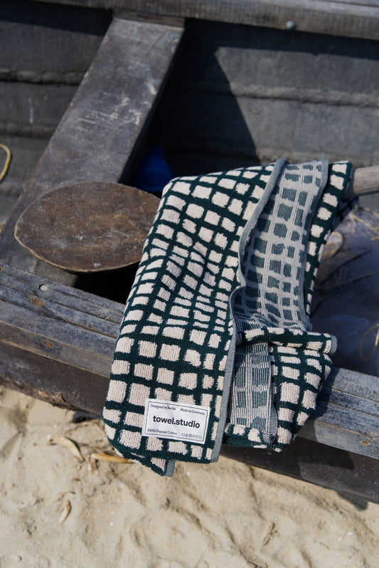 Bold Grid Beach Towel | Forest Green